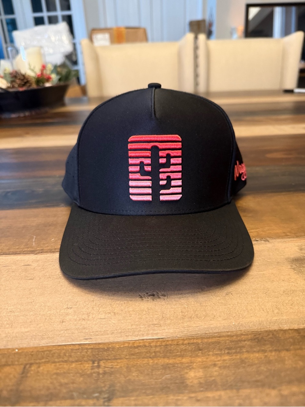 Waggle Black Adjustable Cap with Pink Embroidered Cactus Logo